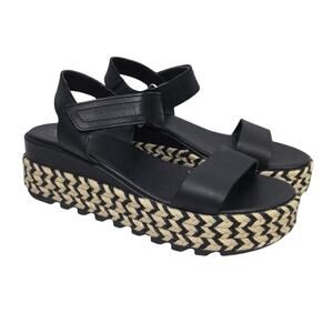 Sorel Cameron Black Open Toe Platform Espadrille Ankle Strap Leather Sandal 7.5